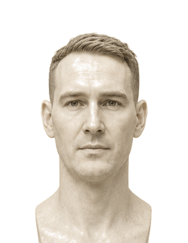 Grant J Bates rendered as a marble bust